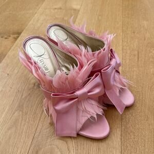 Keeyahri Pumps Feather Bow Open Toe Jenine Fairytale Size 10 Pink